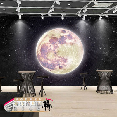 Wallpaper Motif Langit รูปดาวแนวอุตสาหกรรมคอสมิกแบบ3D วอลล์เปเปอร์พื้นหลังทีวีห้องนอนบาร์ร้านอาหารวอลล์เปเปอร์ดวงจันทร์ถ่ายภาพ