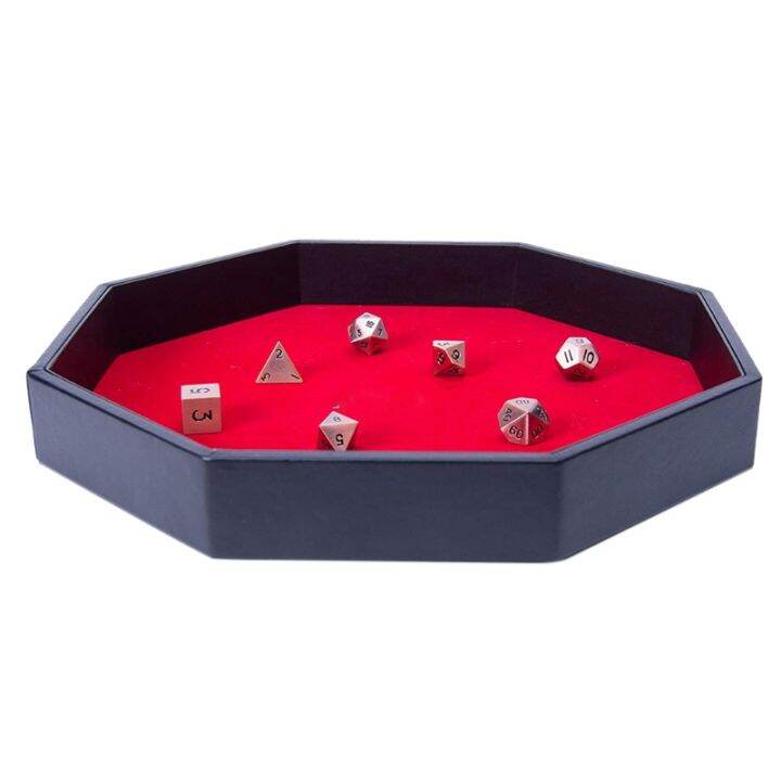 Octagonal Dice Tray PU Leather Dice Storage Box Board Game RPG Desktop