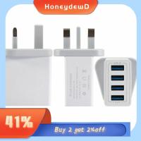 HONEYDEWD สากล ฮับ USB หัวชาร์จ อะแดปเตอร์เสียบสหราชอาณาจักร เครื่องชาร์จผนังหลัก 4หลายพอร์ตชาร์จอย่างรวดเร็ว ที่ชาร์จโทรศัพท์