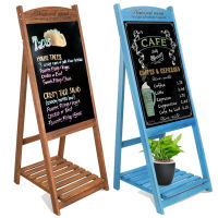 UNHO กระดานดำไม้ Freestanding Magnetic Wooden Blackboard กระดานดำขาตั้ง ป้ายหน้าร้าน มีชั้นวาง