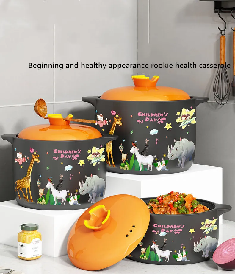 Ceramic Stockpot Clay Cooking Pot Cookware Stovetop, Cartoon