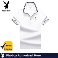 PLAYBOY เสื้อโปโลผู้ชาย,เสื้อโปโลคอปกพิมพ์ลายเข้ารูปคลาสสิกแบบเรียบง่ายสไตล์เกาหลี