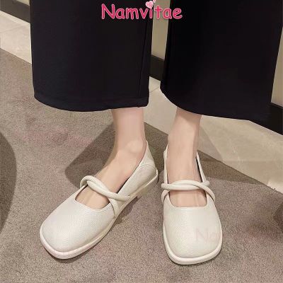 ✆ Namvitae รองเท้าแมรี่เจน หนังนิ่ม หัวกลม ส้นแบน ใส่สบาย สไตล์วินเทจ สําหรับผู้หญิง