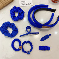 Korea Blue Hair Band Hairpin Set Women Elastic Hair Band Rubber Band Hair Claw Clip Headbands Hair Clips Girls Hair Accessories