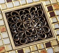 ☂♀☊ NEW Antique Brass 4 (101mm) Square Carve Flower Pattern Floor Drain Bathroom Shower Waste Washing Drain Grate ahr013