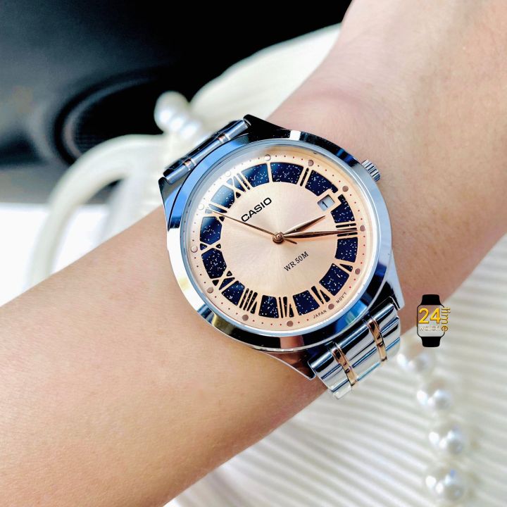 casioผู้หญิงแท้-นาฬิกาcasio-คาสิโอ-นาฬิกาแบรนด์เนม-สายสีทูโทน-ltp-e141rg-นาฬิกาข้อมือแท้เท่านั้น-พร้อมประกัน