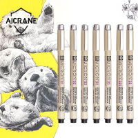 AICRANE Pigment Liner Pigma ปากกาไมครอน Marker ปากกา003 005 0.1 0.2 0.3 0.4 0.5 0.8 1 2 3 BR แปรงที่แตกต่างกันสีดำ Fineliner ร่าง