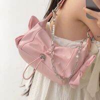 Ladies Shoulder Bag 2023 Nylon Designer Handbags Ladies Fashion Casual Purse Sweet Bow Pearl Chain Summer Pleated Bum Bag