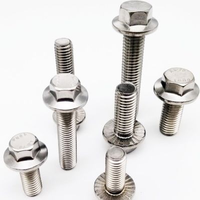 1/5/10pc M5 M6 M8 M10 M12 A2-70 304 Stainless Steel Hexagon Head with Serrated Flange Cap Screw Hex Washer Head Bolt L-10mm-70mm Nails Screws Fastener