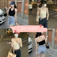 DD SHOPพร้อมส่ง 0981 เสื้อคล้องคอไหมพรม ดีเทลเว้าหลัง มีสายรูดข้างๆปรับสั้นยาวได้