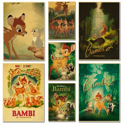 Bambi การ์ตูน Retro Wall Art โปสเตอร์สำหรับตกแต่งบ้านและห้องผ้าใบห้องนั่งเล่นห้องนอนเด็ก Decor Frameless