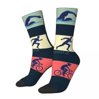 【hot】✱☾  Hip Hop Swim Mens compression Socks Triathlon logo Street Seamless Printed Crew