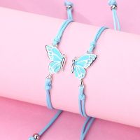 Lovecryst 2pcs/set Drip oil Couples Bracelets best friend Butterfly Bracelet Adjustable BFF Friendship Jewelry Gifts For Kids