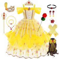 Girls Belle Dress Off Shoulder Princess Costume Beauty and The Beast Cosplay Girls Prom Dress