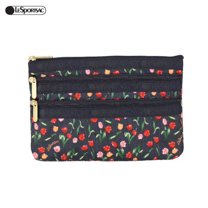 Lesportsac 3 Zip Cosmetic กระเป๋าสตางค์ กระเป๋าเครื่องสำอาง Style 7158