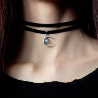 Celestial Necklace Crescent Pendant Choker Labradorite Inspired Statement Punk Jewelry Witchy Halfmoon Luna Women Fashion Gift Fashion Chain Necklaces