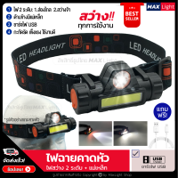 MaxLight ไฟฉายคาดหัว ไฟฉายแรงสูง ไฟฉายสว่าง ส่องไกล ชาร์จUSB สินค้าเกรดA ใช้เดินป่า ฉุกเฉิน กรีดยาง ส่องกบ ขนาดกะทัดรัด ไฟฉุกเฉิน ไฟคาดหัว