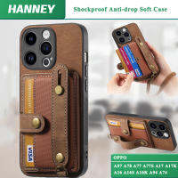 HANNEY สำหรับ OPPO A57 A78 A77 A77S A52 A17 A17K A16 A94 A74 A12E A54 A53 A5S A7 A3S A92 A15 A15S กระเป๋าเก็บบัตรสายคล้องแทบข้อมือ A16S A16K A12มีพื้นผิวแบบย้อนยุคเคสกันกระแทกกันการตกพร้อม A9นิ่ม SD-D7