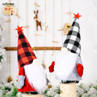 SUC Christmas Faceless Gnome Plush Doll With LED Light Red &amp; Black Plaid Hat Elf Plush Doll Holiday Party Home Table Decor