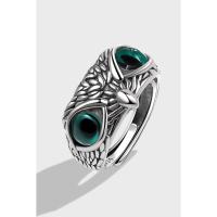 A S925 sterling silver retro heavy industry light luxury blue-eyed owl three-dimensional punk style open ring