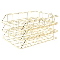 Gold Metal Document Tray Office Organizer Layered Paper Storage Paper Tray Desk Accessories Magazine Rack Manual Cover