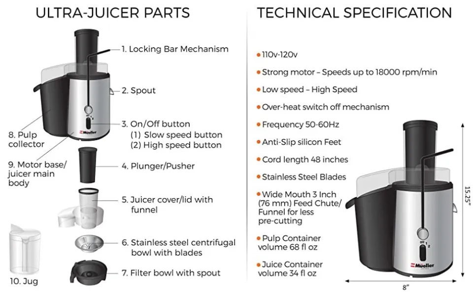 Mueller Austria Juicer Ultra Power, Easy Clean Extractor Press