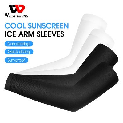 WEST BIKING 2PCS Ice Fabric Breathable UV Protection Running Arm Sleeves Fitness Basketball Elbow Pad Sport Cycling Arm Warmers Sleeves