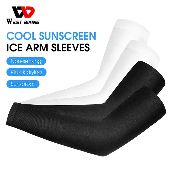 west-biking-2pcs-ice-fabric-breathable-uv-protection-running-arm-sleeves-fitness-basketball-elbow-pad-sport-cycling-arm-warmers-sleeves