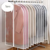 5 Pieces Zipper Type Clothes Dust Cover Transparent Wardrobe Hanger Coat Hanging Bag Thickened Down Jacket Dust Protection Bag Wardrobe Organisers