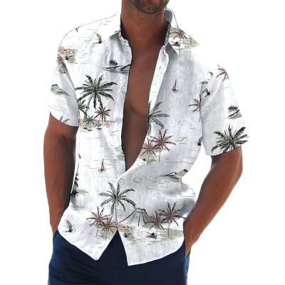 เสื้อฮาวายเสื้อเชิ๊ตแขนสั้นลายมะพร้าว3D ของผู้ชายเสื้อยืดชายหาดสำหรับวันหยุดเสื้อยืดโอเวอร์ไซส์ผู้ชาย