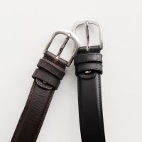 Leather Belt (ความกว้าง 3 Cm.) เข็มขัดหนัง smooth /Grain สี black / สี brown หัวเงิน - London brown