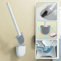 Bathroom Toilet Brush Water Leak Proof With base Silicone Wc Flat Head Flexible Soft Bristles Brush Quick Drying Holder Set