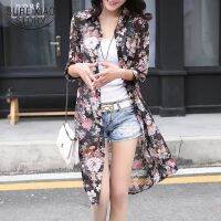 [A innovation] ฤดูร้อนป้องกันแสงแดดผู้หญิงยาว BlousesThin FloralCardigan ครึ่งแขน LoosePrintShirts 4152 50