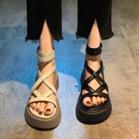 Leather Sandals 2023 New Online Infrared Beach Shoes Fashionable Thick-Soled Platform Roman