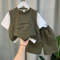 Boys Short-Sleeved Suit 2023 New Fashionable Childrens Summer Clothing Thin Clothes Fashion Baby Fried Street Childrens Clothing