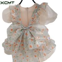 Spot parcel post2022 Childrens Princess Dress Korean Childrens Fashionable Floral Loose Puff Sleeves Girls Summer Dress