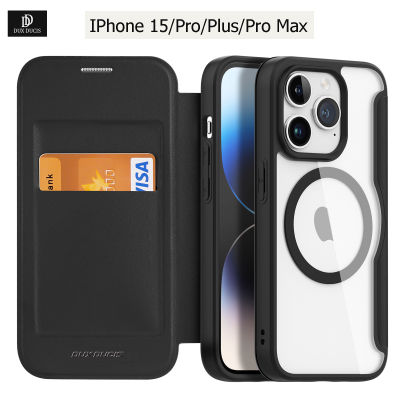 DUX DUCIS สำหรับ iPhone 15 /Pro/Plus/ iPhone 15 Pro Max คุณภาพสูงดูดด้านหลังแบบใสฝาพับหนังกันแดดป้องกันปลอกกระเป๋าสตางค์
