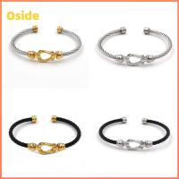 OSIDE เหล็กไร้สนิม สร้อยข้อมือเกือกม้า สายเคเบิลปม ถักแบบถัก กำไลข้อมือคู่ ง่ายๆ ห่วงโซ่ลวด กำไลข้อมือข้อเท้า สำหรับผู้หญิง