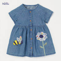 Little maven 2022 Summer Denim Dress with Flower and Bees Lovely Cotton Causal Clothes for Kids Toddler 2 to 7 years