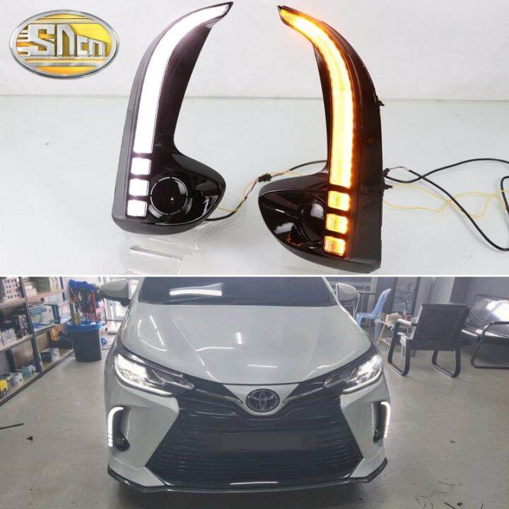 2PCS LED Daytime Running Light For Toyota Yaris Vios 2020 2021 2022 Dynamic Turn Yellow Signal
