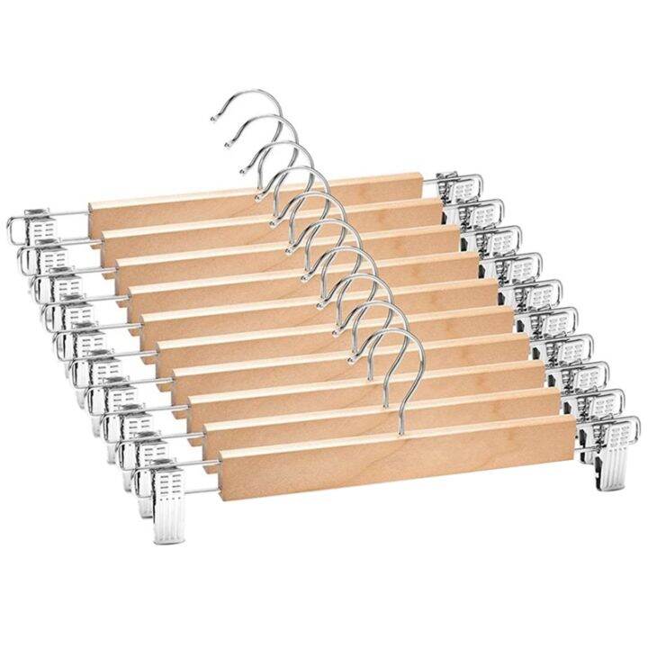 10-pack-wooden-skirt-hangers-with-adjustable-clips-non-slip-trouser-hanger-natural-finish-lotus-wood-pants-hangers-360