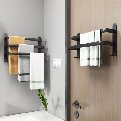 Towel Rack Punch-Free Toilet Storage Shelf Wall-mounted Rail Shower Hanger Aluminum alloy Bathroom 3 Layers Towel Holder Bathroom Counter Storage