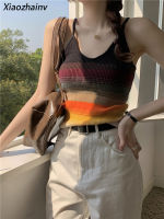 Xiaozhainv เสื้อกั๊กสลิงมีสายถักวินเทจเกาหลี/เสื้อแขนสั้นสำหรับผู้หญิง (โปรดซื้อแยกต่างหาก)