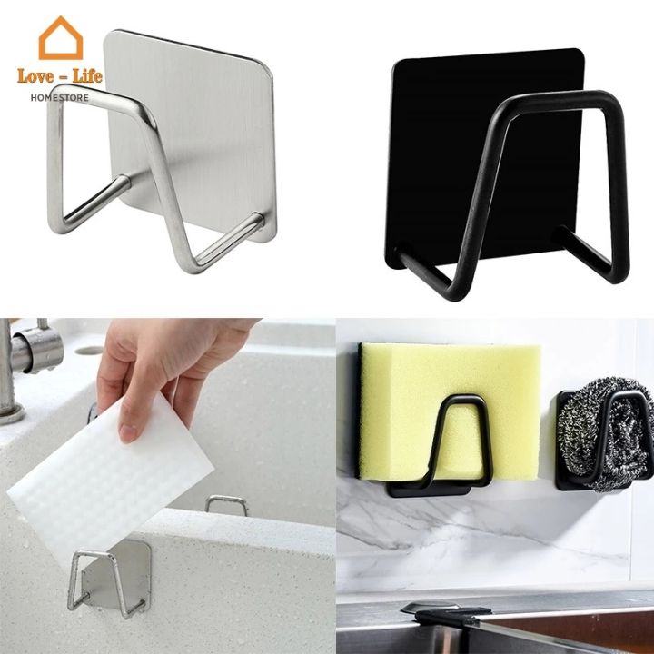 stainless-steel-sponge-holder-kitchen-wall-hanging-self-adhesive-storage-drain-rack-multifunction-organizer-hooks