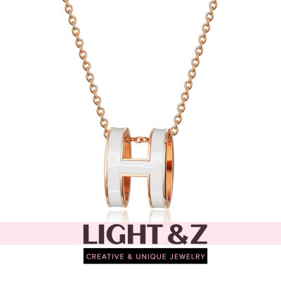 LIGHT &amp; Z Enamel H Letter สร้อยคอแฟชั่นสำหรับผู้หญิง18K Rose Gold Light Luxury All-Match Clavicle Chain