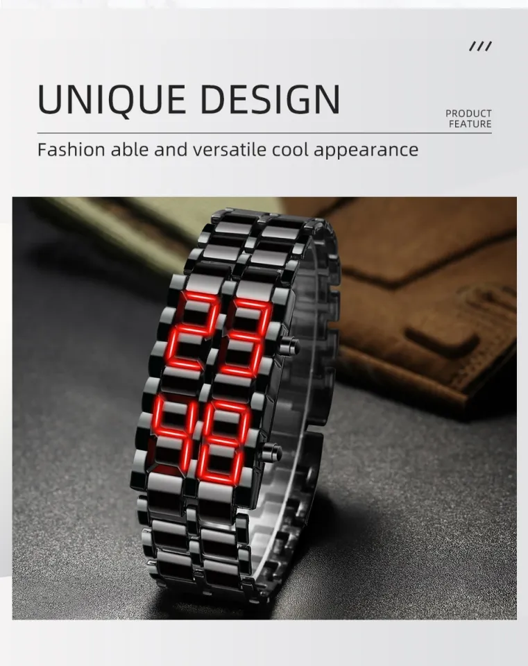 Fashion Mens Digital Lava Wrist Watch Men Black Full Metal Red Blue LED  Display Watches Gifts