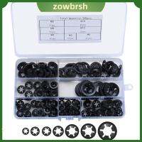 ZOWBRSH 340Pcs M3/M4/M5/M6/M8//M12 แหวนล็อคฟัน เหล็ก65Mn สีดำสีดำ เครื่องล้างฟันภายใน พร้อมกล่องเก็บของ 7ขนาด ชุดจัดประเภทรัด เครื่องผลิตเครื่องจักร