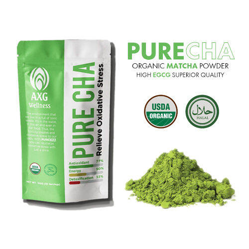 PURECHA Organic Matcha Powder High EGCG Antioxidant AXG Wellness 100g
