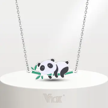 Panda Necklace Rose Gold Cute Panda Pendant Animal Necklace Round Crystal  Necklace Bamboo Necklace Gift for Panda Lover Women