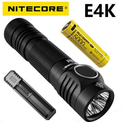 100% NITECORE ดั้งเดิม E4K 4400ลูเมน4 X CREE XP-L2ไฟ LED V6 21700ไฟฉาย EDC ขนาดกะทัดรัดพร้อมแบตเตอรี่ลิเธียมไอออน5000MAh ชาร์จได้และไฟฉาย